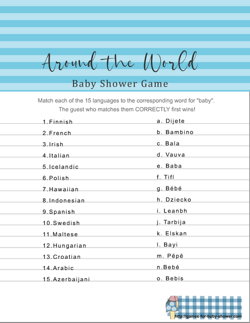 around the world baby shower game printable in blue color