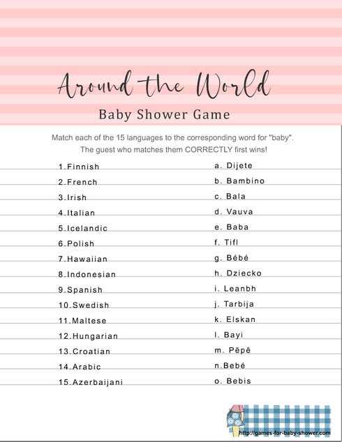 free printable around the world game for baby shower in pink color