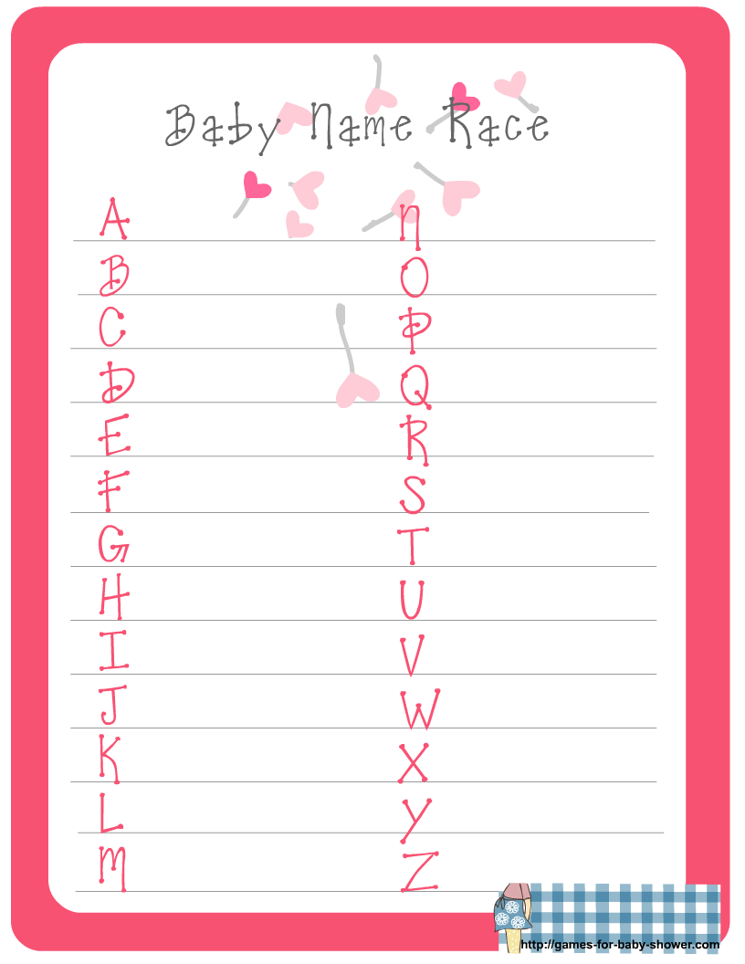 Free Printable Baby Name Race Game For Baby Shower