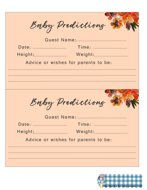 free printable predictions for baby game cards for baby shower