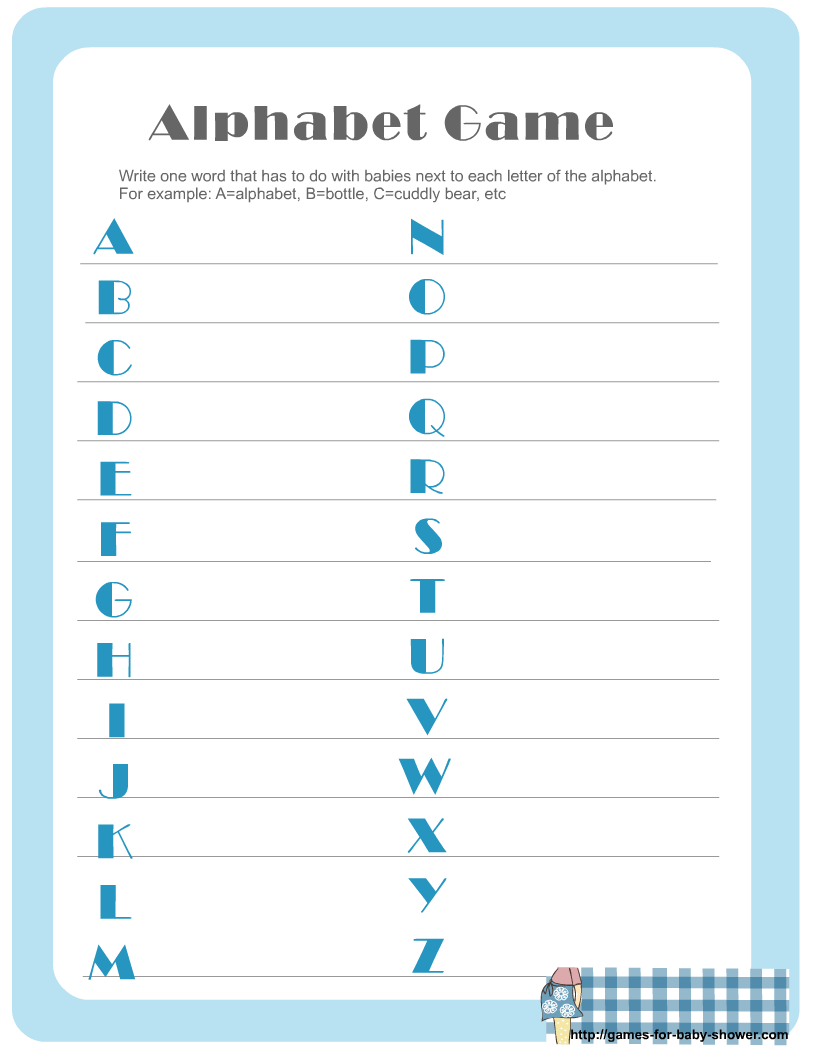 Printable Baby Shower Alphabet Game