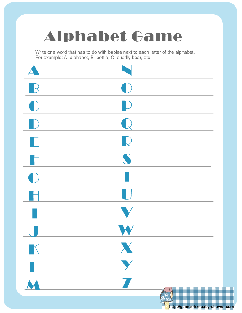 Free Printable Baby Shower Alphabet Game