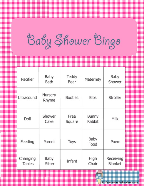 Pink Baby Shower Bingo Card