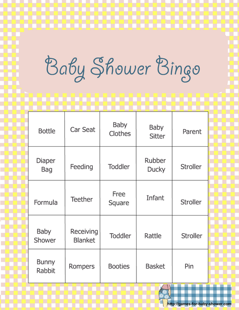 baby shower bingo game printable in yellow color