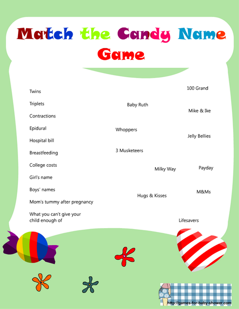 baby shower match the candy name game printable green