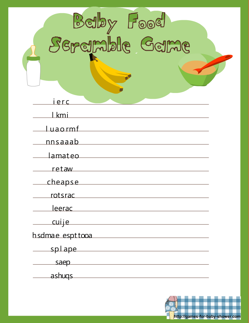 ... baby food scramble game for baby shower image by games-for-baby-shower