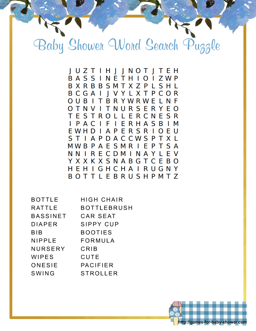 Baby Shower Word Search Puzzle