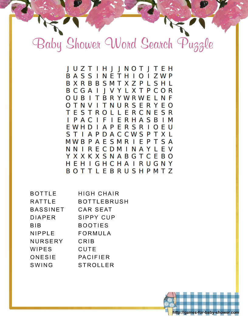 Free Printable Baby Shower Word Search Game