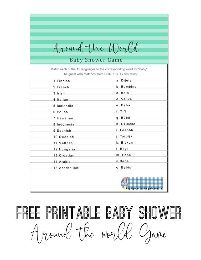 Free Printable Around the World Game for Baby Shower