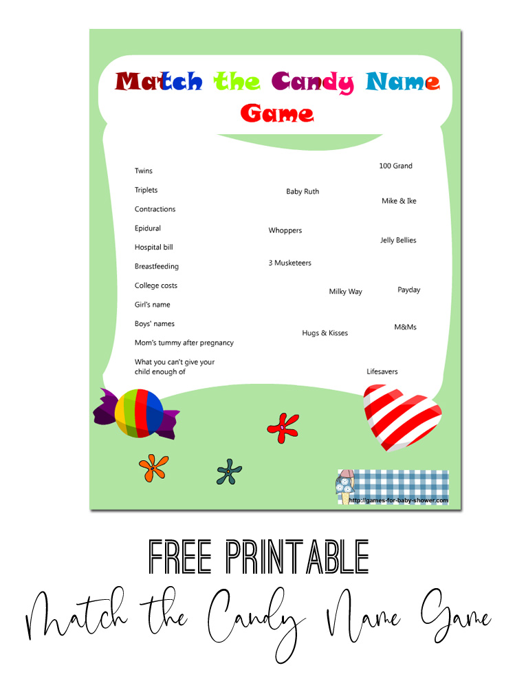 Free Printable Match the Candy Bar Name Game for Baby Shower