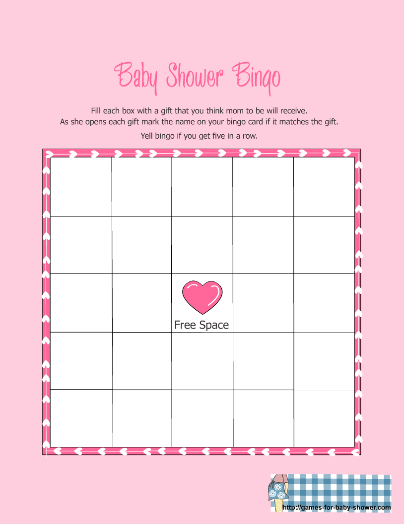 Free Baby Shower Bingo Template Girl