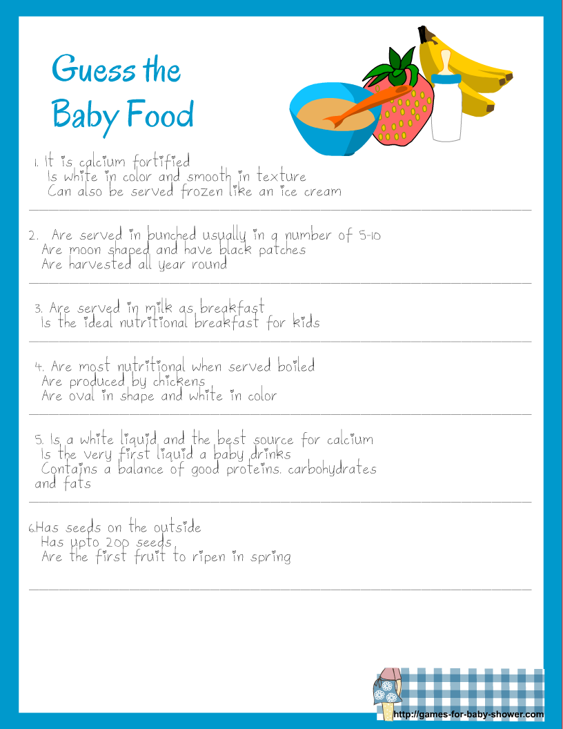 Free Printable Baby Shower Guess the Baby Food Game