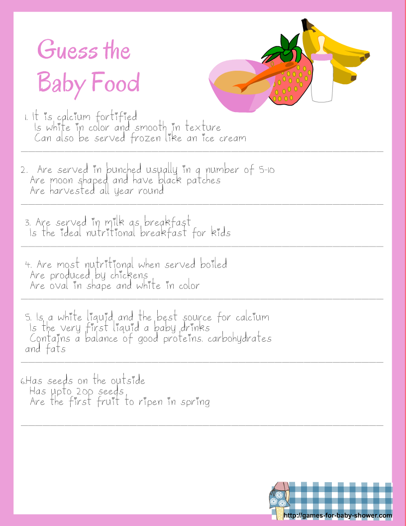 Free Printable Baby Shower Guess the Baby Food Game
