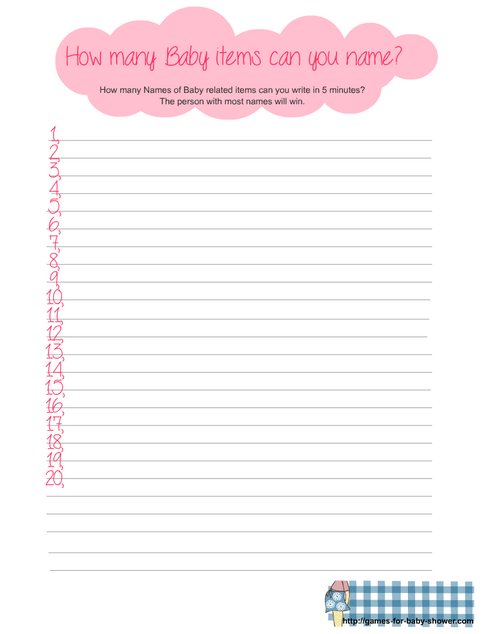 how many baby items can you name free printable in pink color