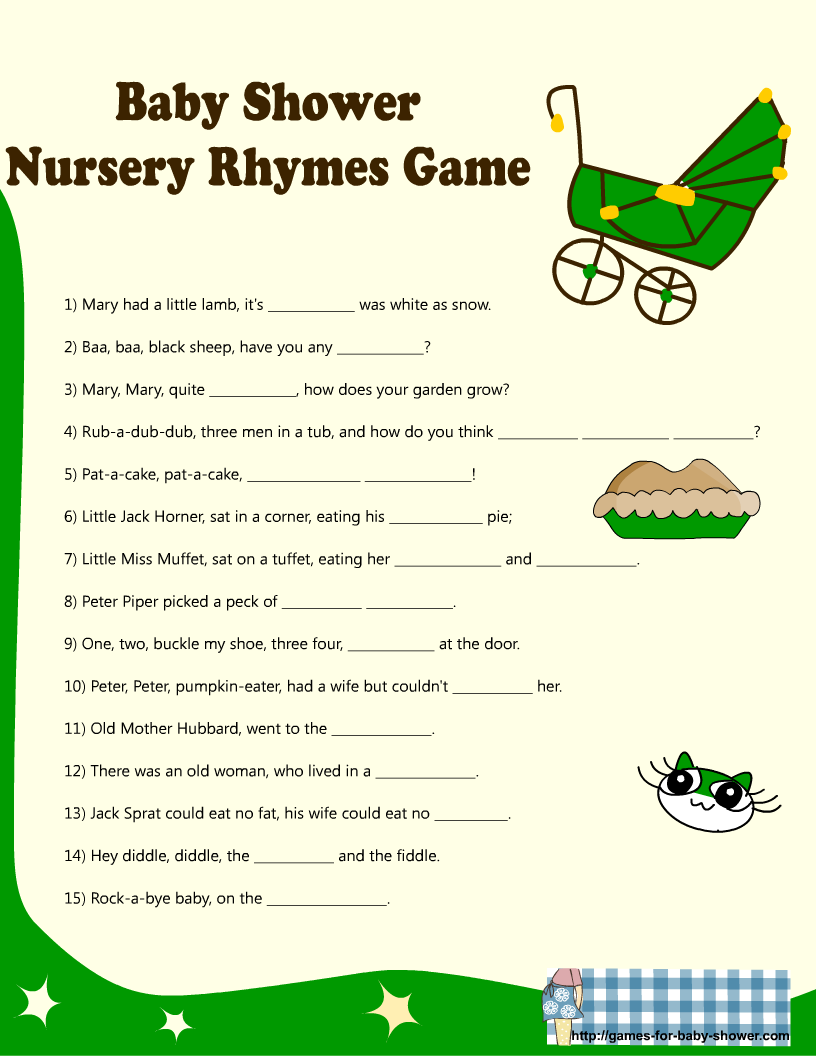 Free Printable Baby Shower Nursery Rhyme Games