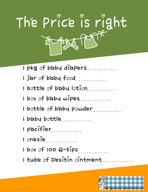 price is right printable game in green color