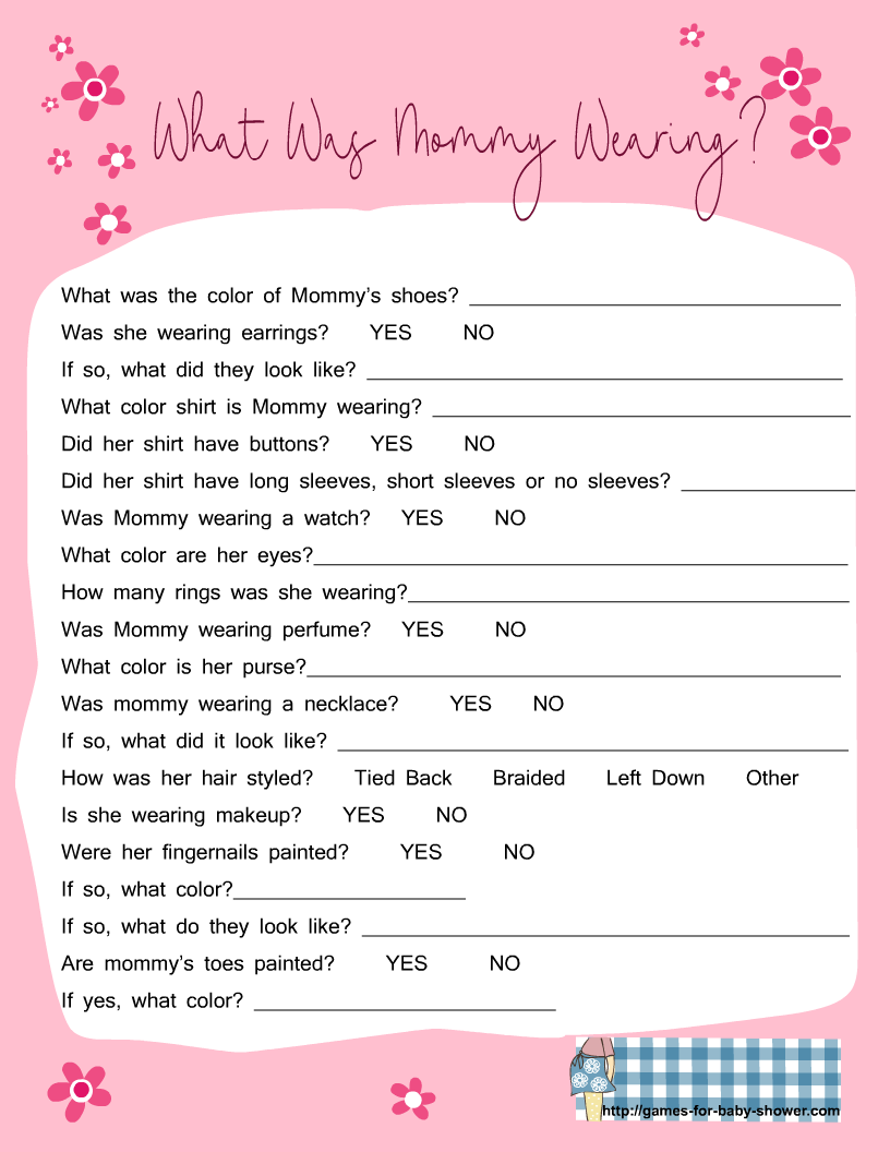 Free Printable What was Mommy Wearing Baby Shower Game