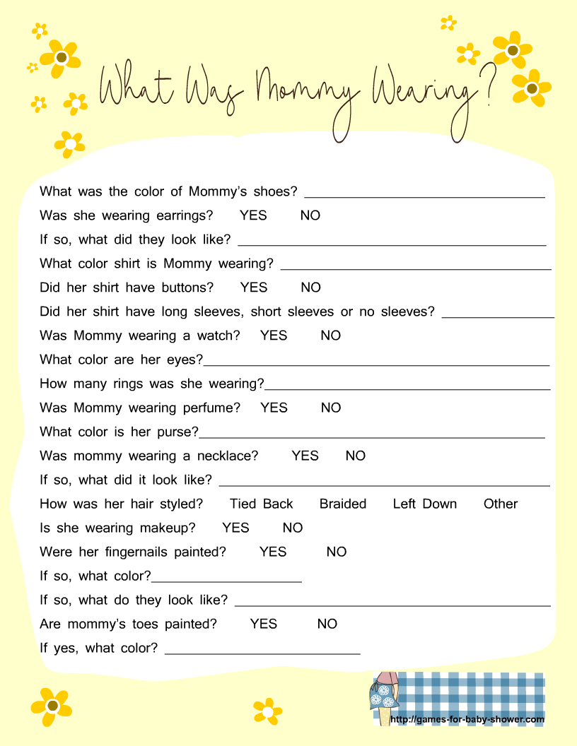 What Is Mommy Wearing Baby Shower Game Free Printable