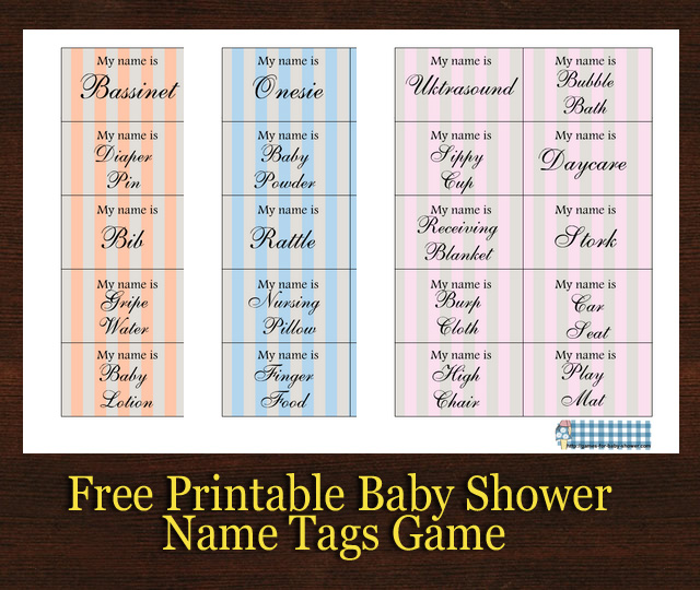 Free Printable Baby Shower Name Tags Game in 3 Colors