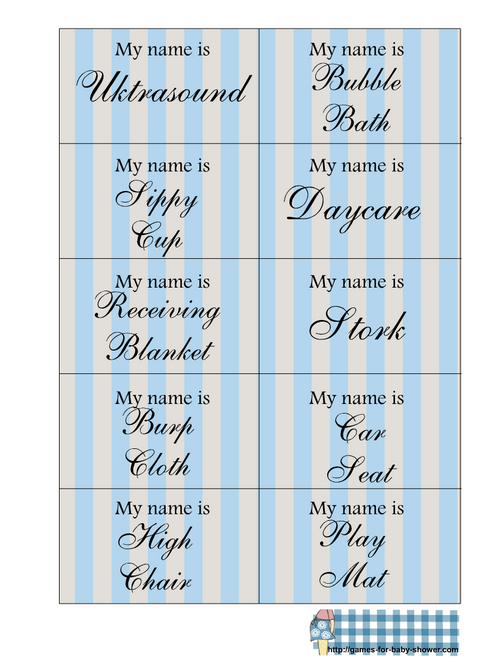 Free printable name tags game for baby shower