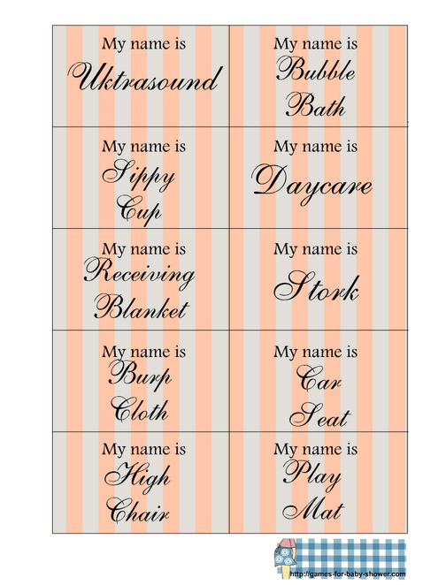 Free printable name tags game for gender-neutral baby shower