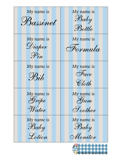 Free printable baby shower name tags game