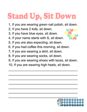 Stand up, sit down game for baby shower in Pink color