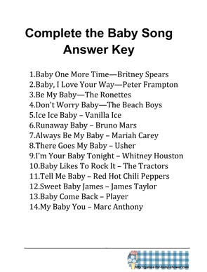 Complete the baby shower song game printable answer key