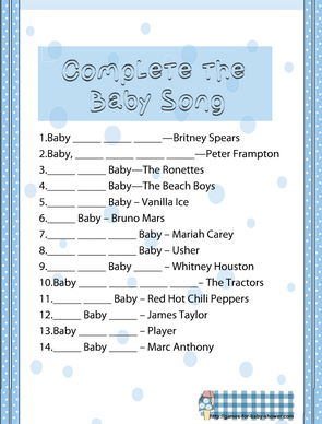 Complete the baby Song game printable in blue color
