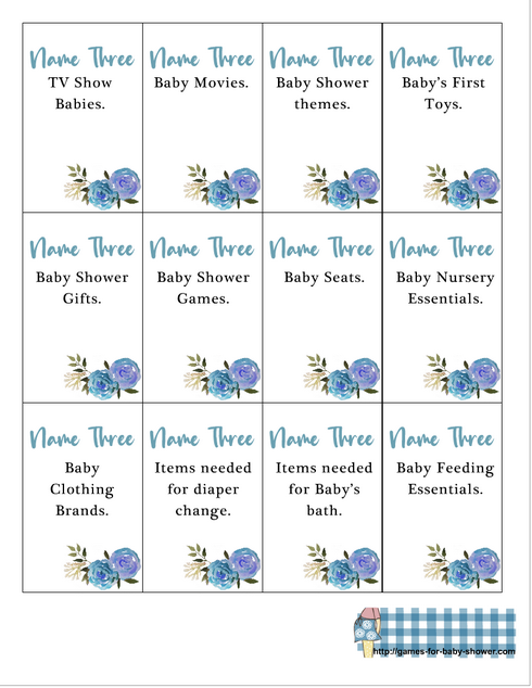 Free Printable Baby Shower 5 Second Game in Blue Color