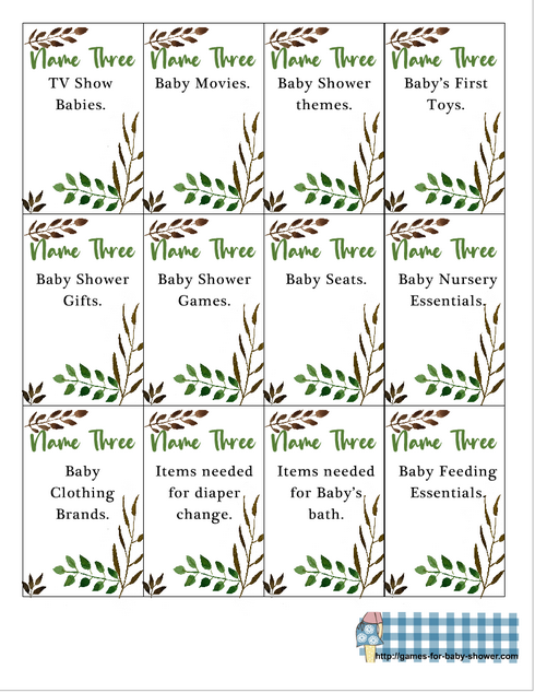 5 Second Baby Shower Free Printable Game in Green Color
