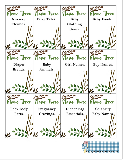 5 second rule baby shower game with green leaves