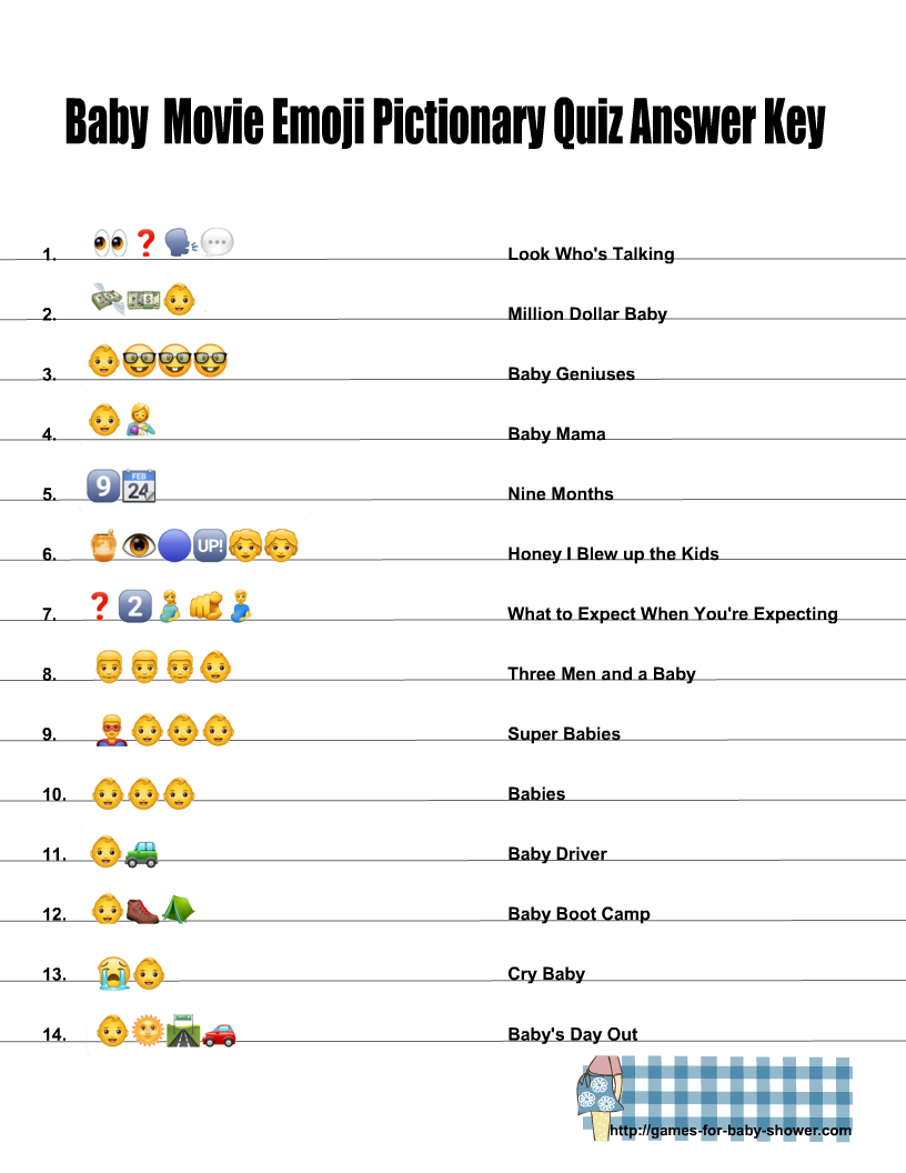 Free Printable Baby Movie Emoji Pictionary Quiz with Answer Key