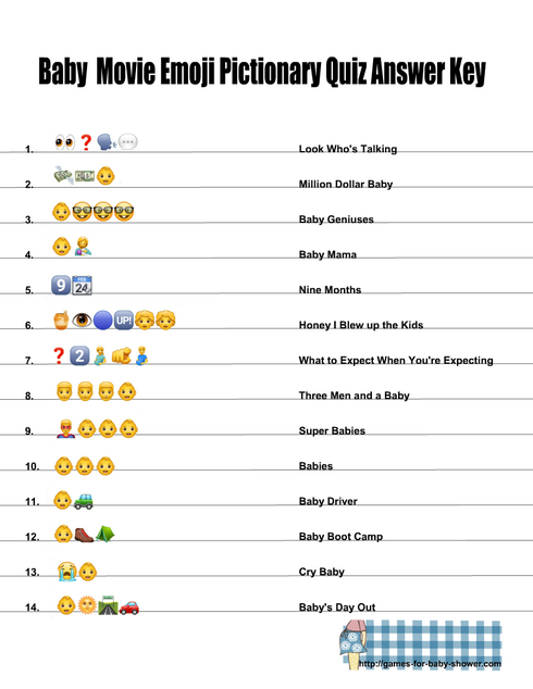 Free Printable Baby Movie Emoji Pictionary Quiz Answer Key