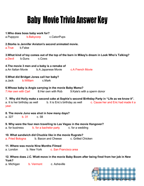 Baby Movie Trivia Quiz Answer Key