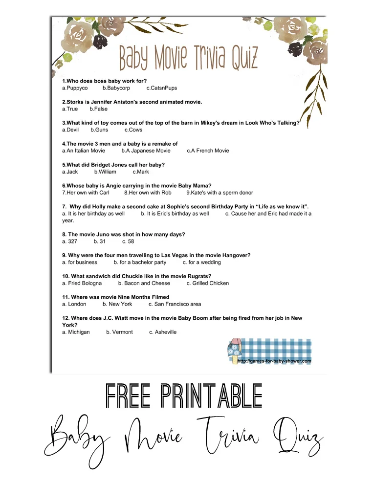 Baby Shower Game to Print Special Baby Quiz with Answers 