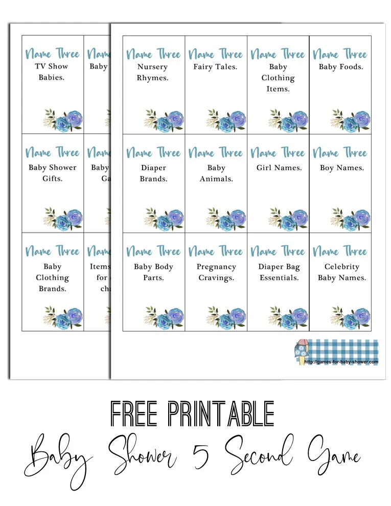 18 Free Printable Baby Shower 5 Second Rule Game Cards
