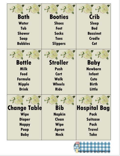 Free Printable Baby Shower Taboo Game Cards