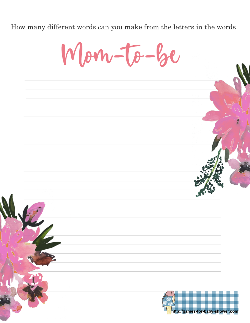 Free Printable Baby Shower Word Mining Game