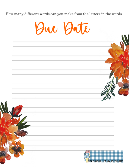 Word Mining Game for Baby Shower in Orange Color