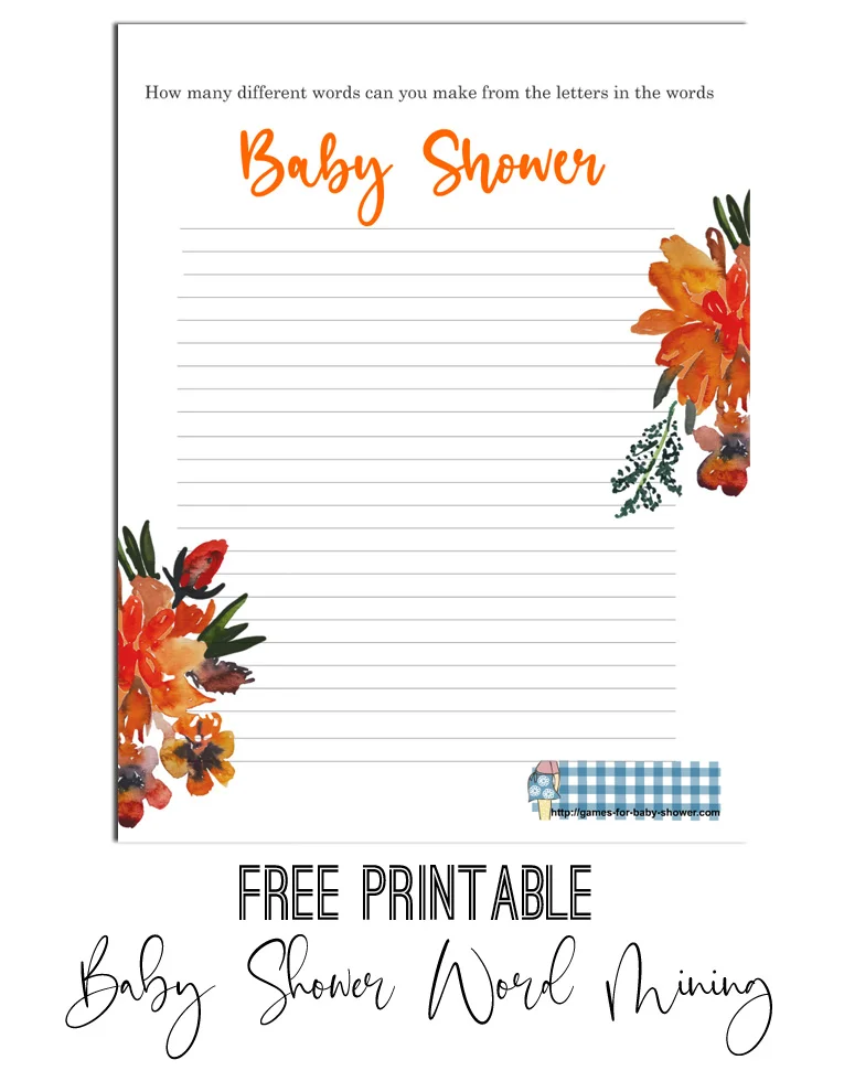 Free Printable Bridal Shower Word Mining Game