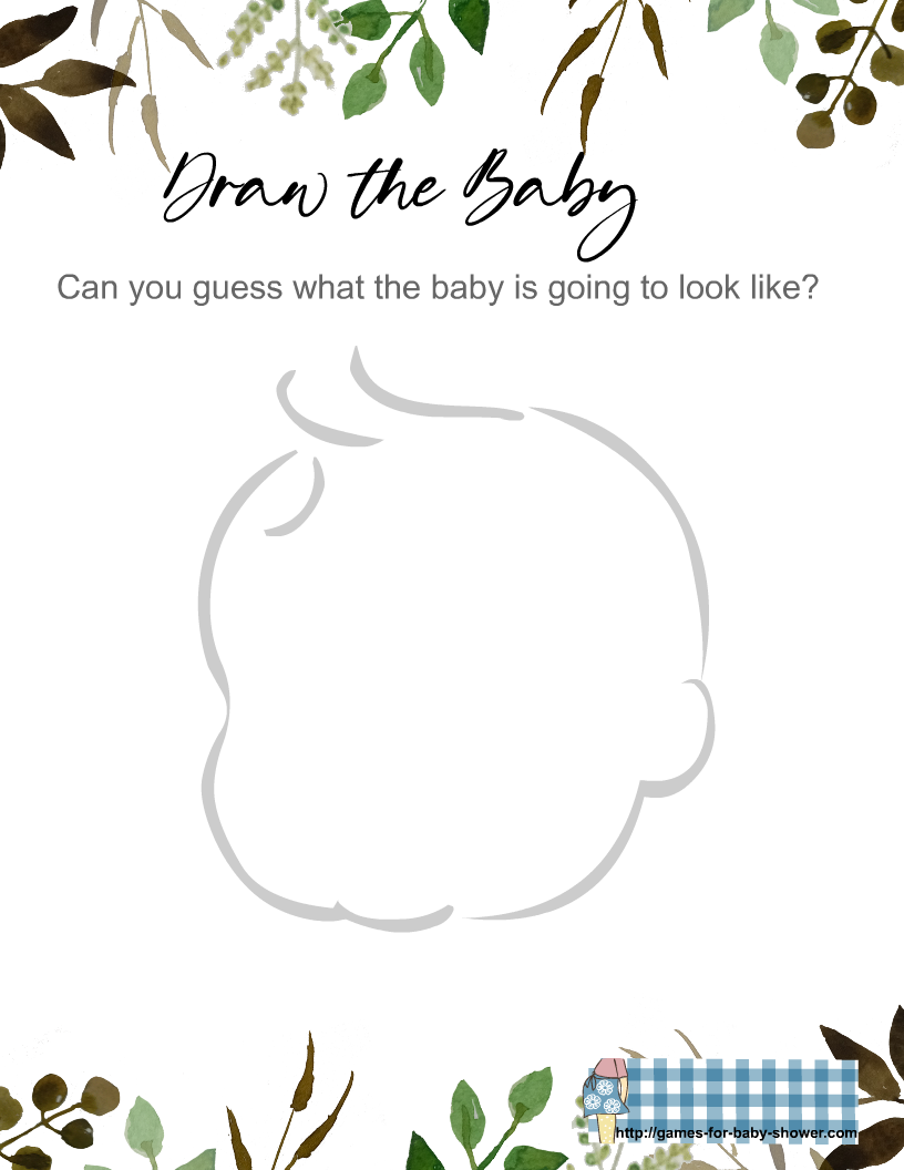 Free Printable Draw the Baby, Baby Shower Game