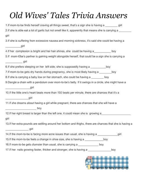 Free Printable Old Wives' Tales Trivia Quiz Answer Key
