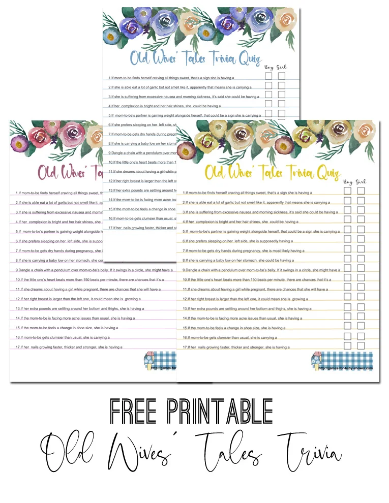 Free Printable Baby Shower Old Wives' Tales Trivia Quiz