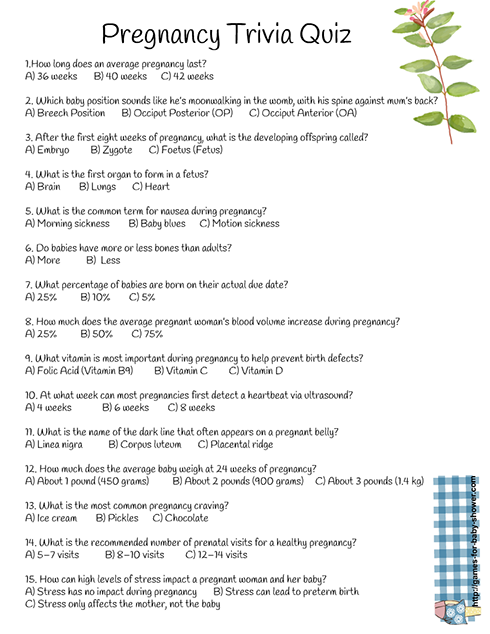 Pregnancy Trivia QUiz game for Baby Shower