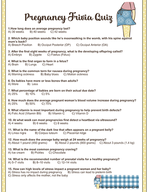 Free Printable Pregnancy Trivia Quiz 