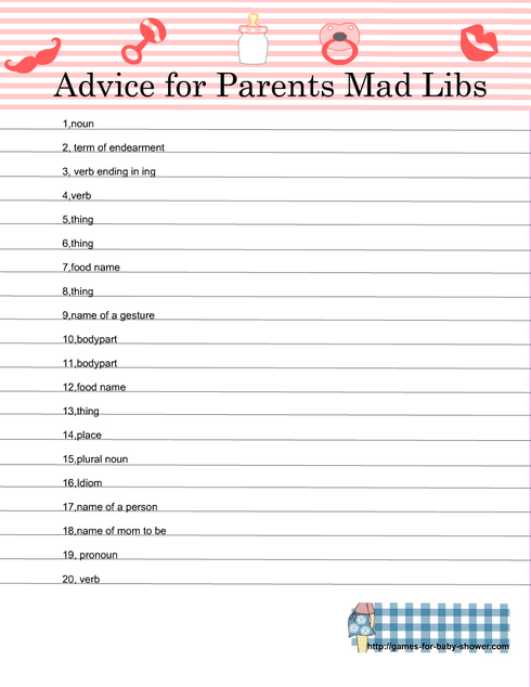 Baby Shower Mad Libs Printable Free in Pink Color
