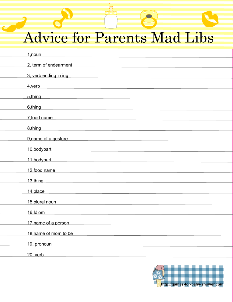 Free Printable Baby Shower Mad Libs ( Advice for the Parents)