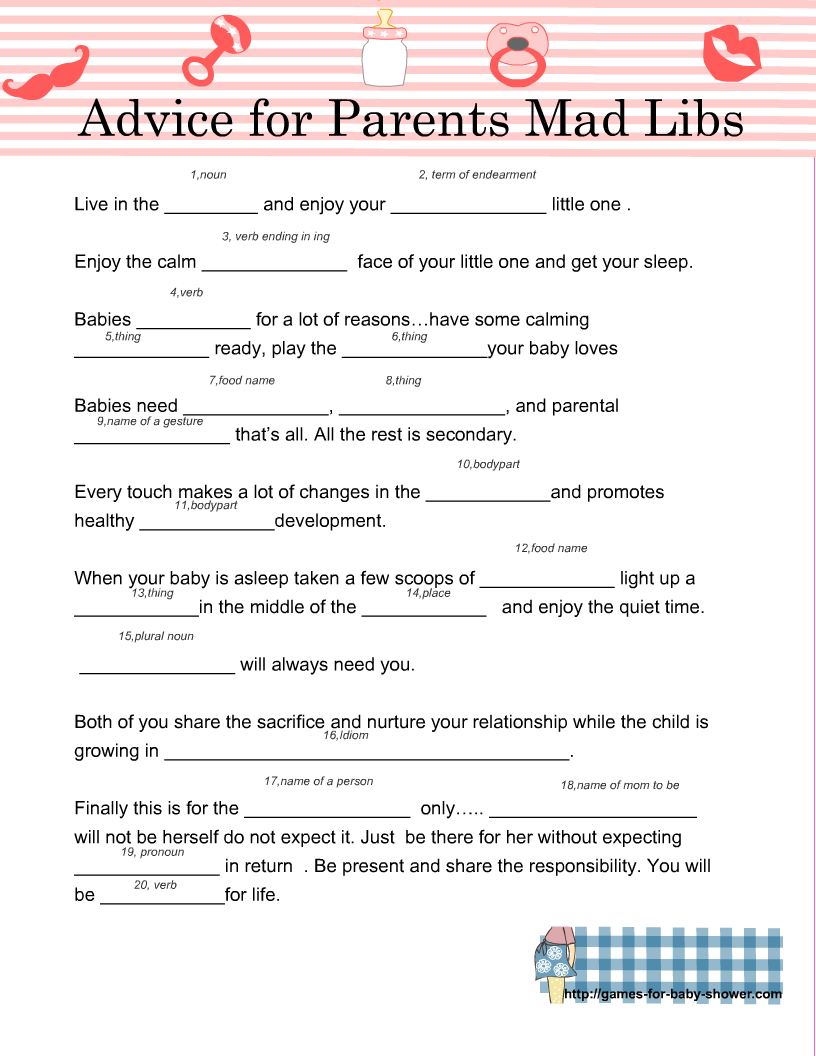 Free Printable Baby Shower Mad Libs ( Advice for the Parents)