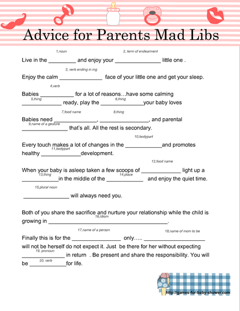 Free Printable Baby Shower Mad Libs in Pink Color
